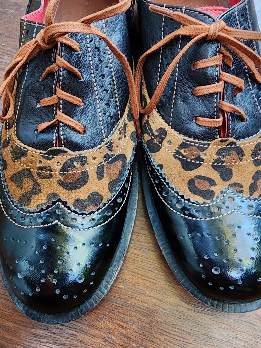 Girotti Custom Leather Oxford Brogues Black Patent Leopard Studded 39 - Picture 12 of 15